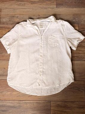 Thom Aaron 100% Linen Short Sleeve Button Front Shirt White XXL European Flax